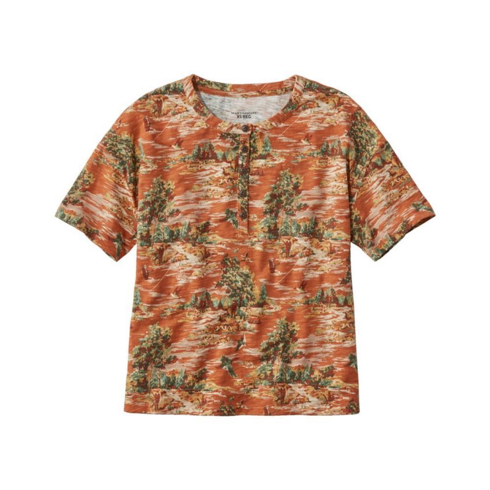 L.L. Bean Signature Slub Henley Short Sleeve Tee Orange Vintage Scenic XL NEW